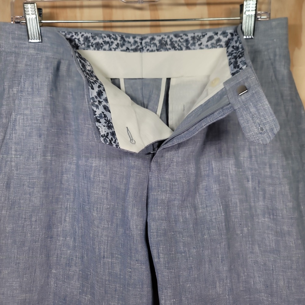 Bar III Dress Pants Mens Size 31x30 Blue 100% Linen Slim Fit Straight Preppy - Picture 13 of 15